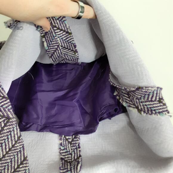 Vintage 60s Wool Mini Skirt Herringbone Tweed Mod A Line Purple Preppy Academia - Picture 8 of 10